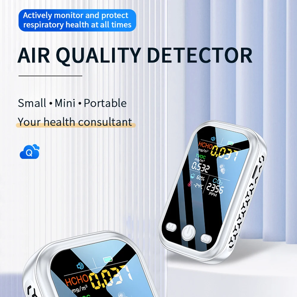 5 in 1 Air Quality Detector High Sensitive Semiconductor Sensors HCHO TVOC CO2 Temperature Humidity Tester Air Monitor Type-C
