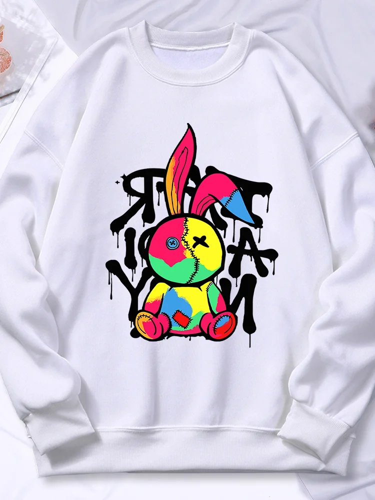 

Rabbit Cute Printed Hoodie Women Hip Hop Loose Autumn Comfortable Hoody Cartoons Fleece Sweatshirt Harajuku Crewneck Streetwear