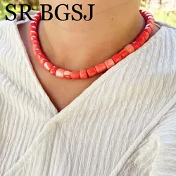 9-10mm 17inch Tube Drum Natural Orange Coral Irregular Bamboo Beads Choker Necklace for Women Jewelry Gift