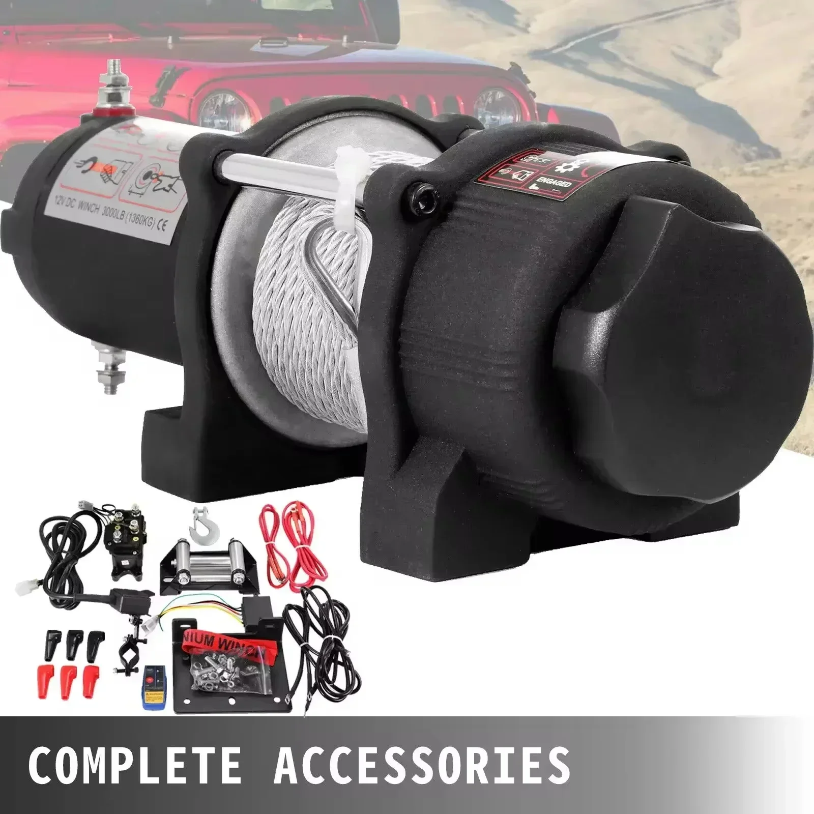 Elektryczna wciągarka VEVOR 12V do odzyskiwania 3000LBS Elektryczna wciągarka do samochodów ciężarowych Stalowy kabel z pilotem radiowym do ATV UTV