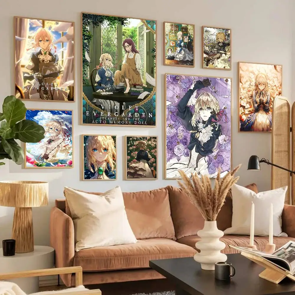 Classic Anime V-Violet E-Evergarden Classic Vintage Posters Decoracion Painting Wall Art White Kraft Paper Kawaii Room Decor