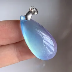 Ocean Blue Natural Fluorescent Transparent Aquamarine Pendants Women Icy Beads Water Drop Necklaces 925 Silver Jewelry AAAAAAA