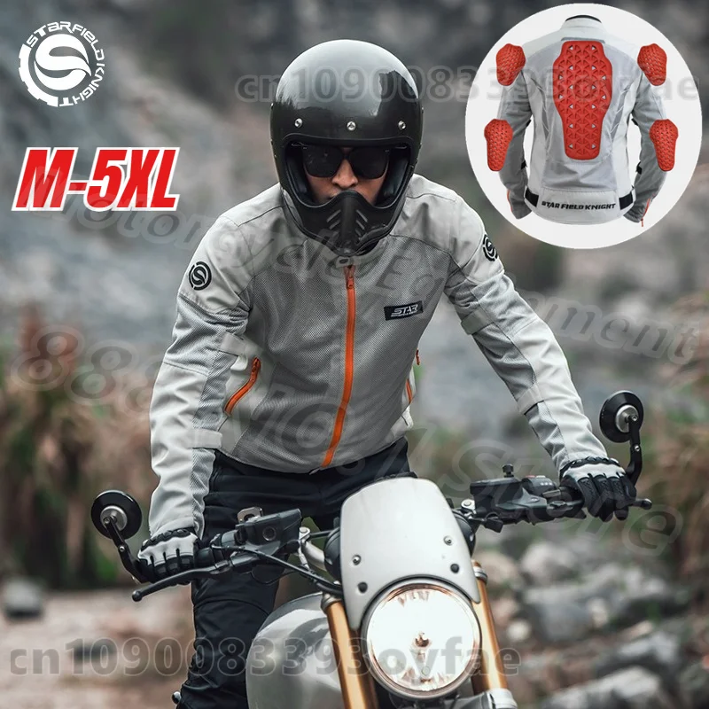 

Summer Motorcycle Riding Jacket for Men Anti-fall Thin Breathable Mesh Jacket with CE Soft Armor Body Protective Gears