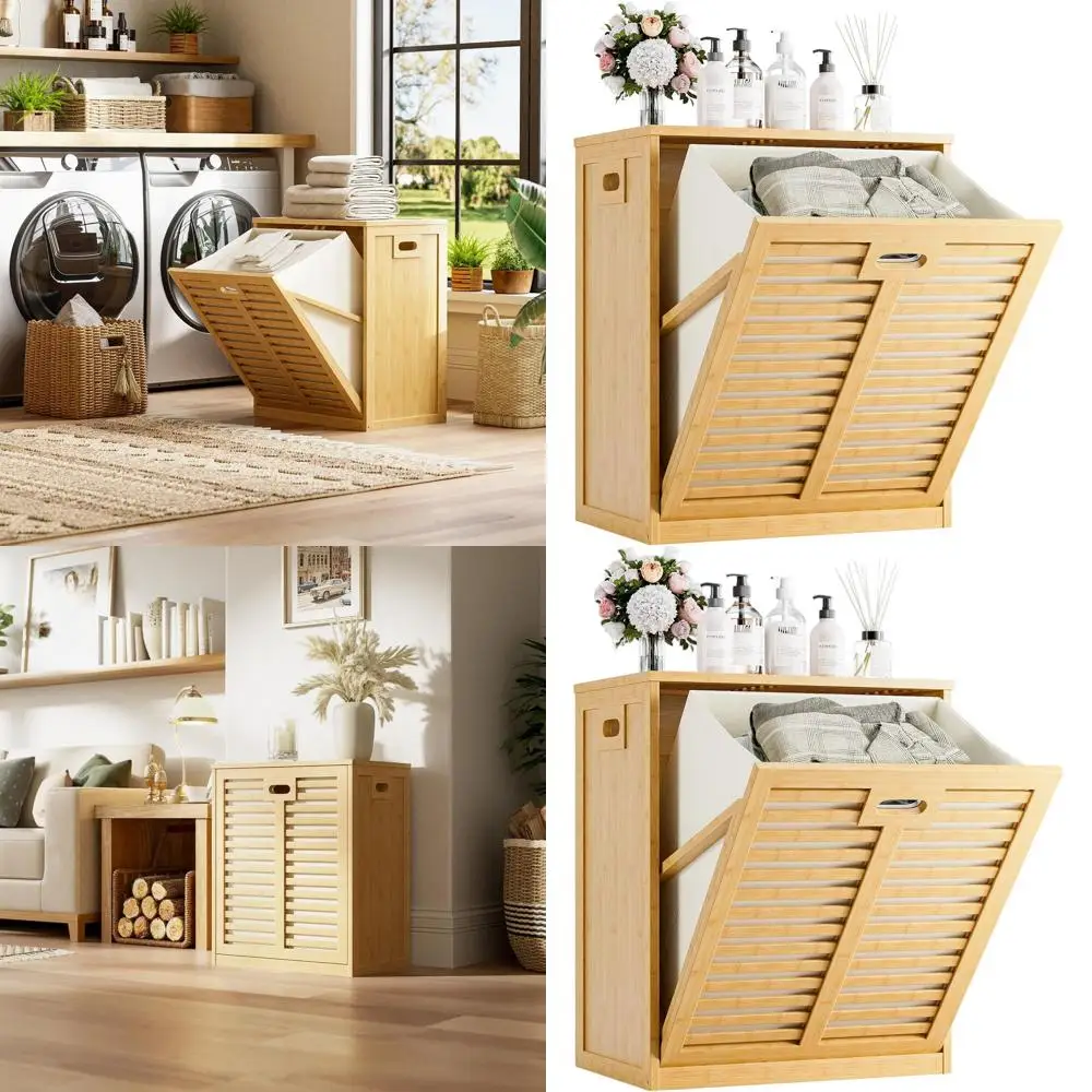 

Bamboo Freestanding Laundry Hamper with Removable Basket for Bedroom, Bathroom, Living Room, Natural Finish
