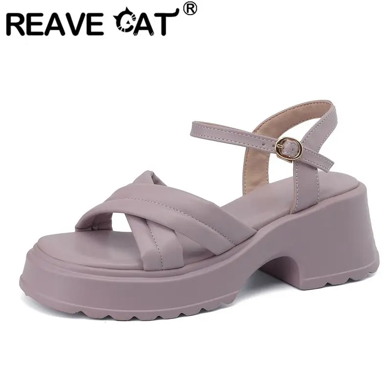 Reave Cat Classic Dames Sandalen Plateau Dikke Hakken 6Cm Gesp Band Maat 41 42 43 Zachte Dagelijkse Meisjes Schoenen Zomer