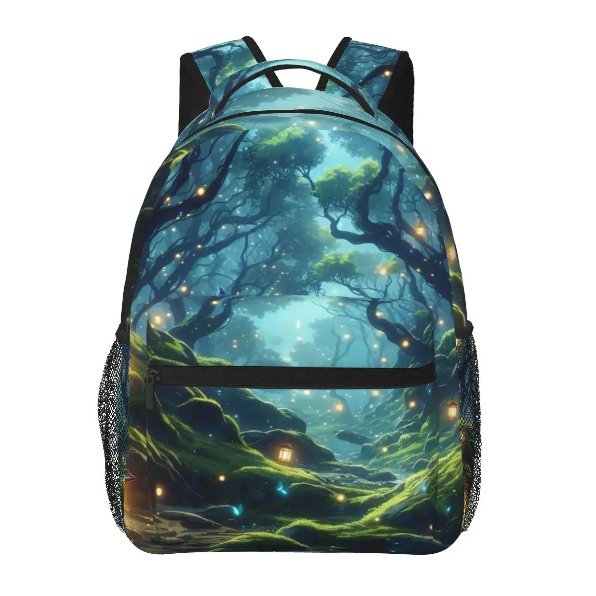 Enchanted Forest Design With Glowing Blue Lights Backpacks Boys Girls Bookbag Students Bags Cartoon Laptop Rucksack Shoulder Bag