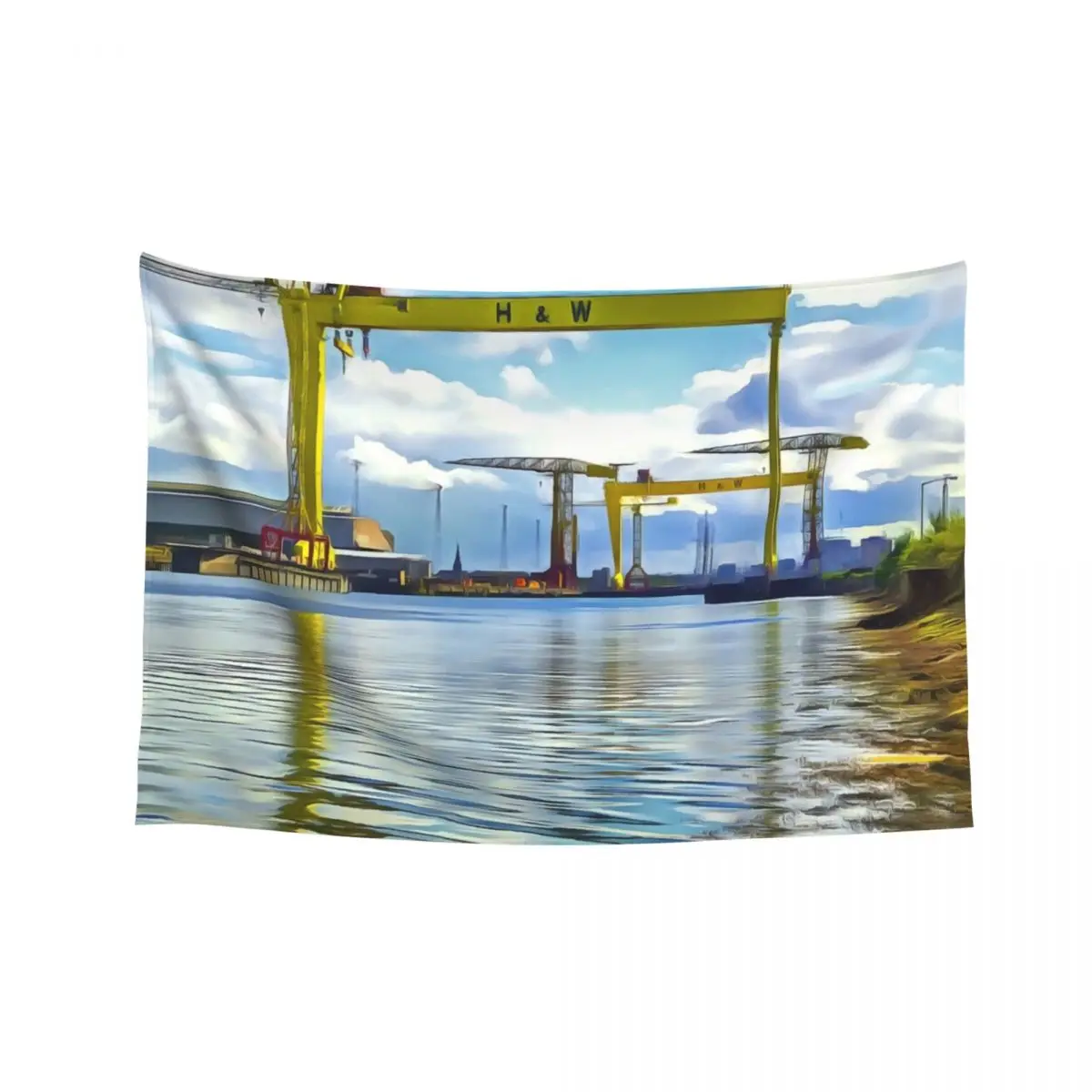 

The Cranes of Belfast, Ireland. (Painting) Tapestry Aesthetic Room Decorations Hanging Wall Room Decoration Aesthetic Tapestry