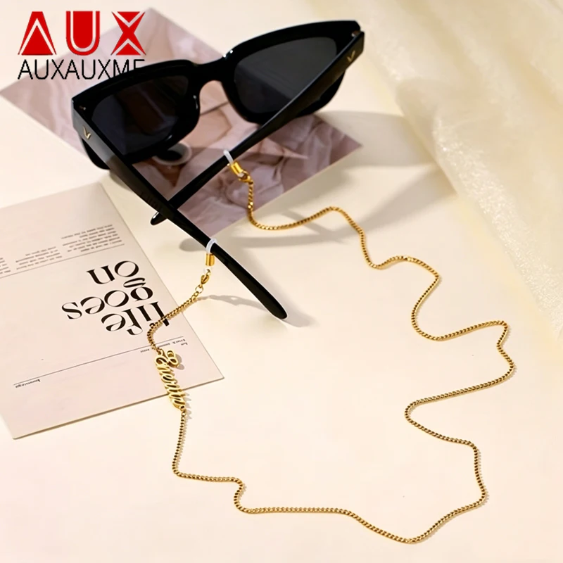 Auxauxme Custom Name Eyeglass Chain Stainless Steel Personalized Letter Sunglasses Anti-Lost Lanyard Eyewear Retainer Jewelry