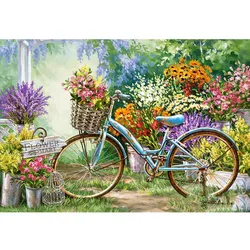 Meian Flower Bicycle DIY 11CT Cross Stitch Kits Craft Needlework Set Printed Canvas Cotton Thread Home Decoration