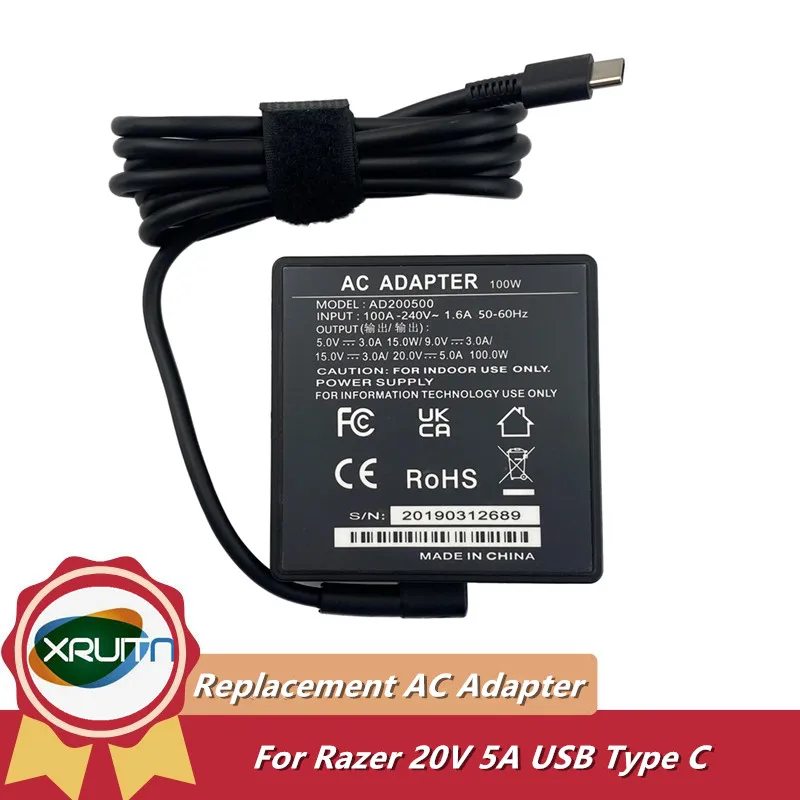 

Replacement AC Adapter For Razer Blade Stealth 13" 2020 Charger Power Supply RC30-0310 RC30-03100100 100W 20V 5A USB Type C