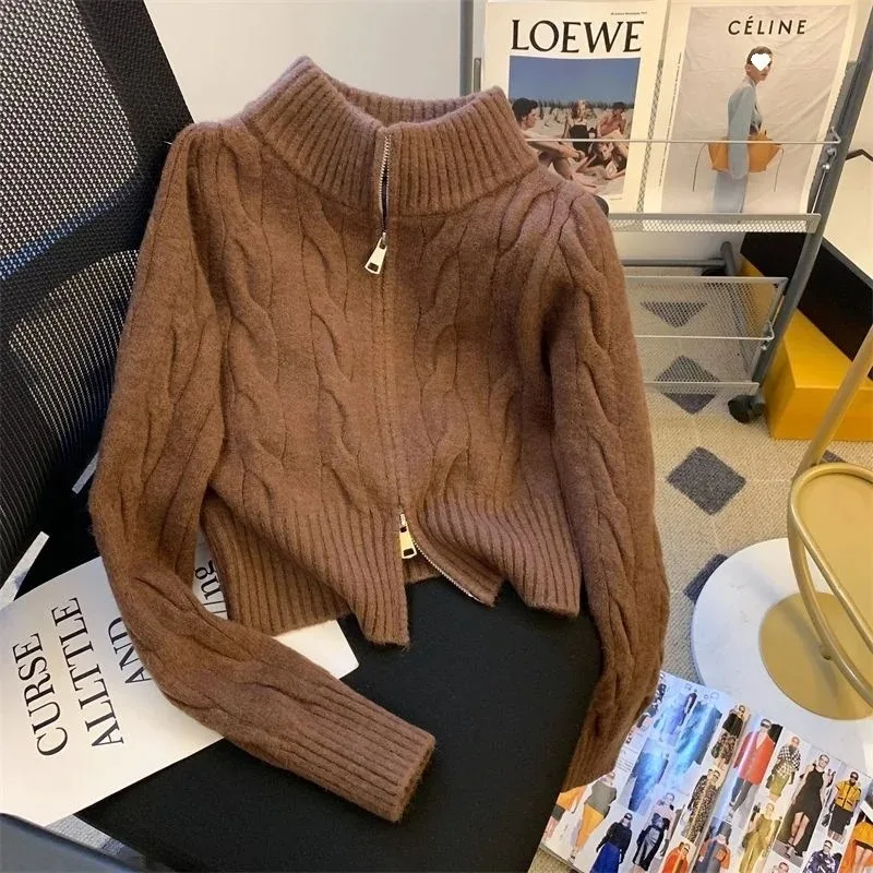 

2025 New FashionAutumn Winter Zipper Cardigan Sweater Jacket Women's Korean Loose Knitted Sweater Coat Female Casual Ladies Tops