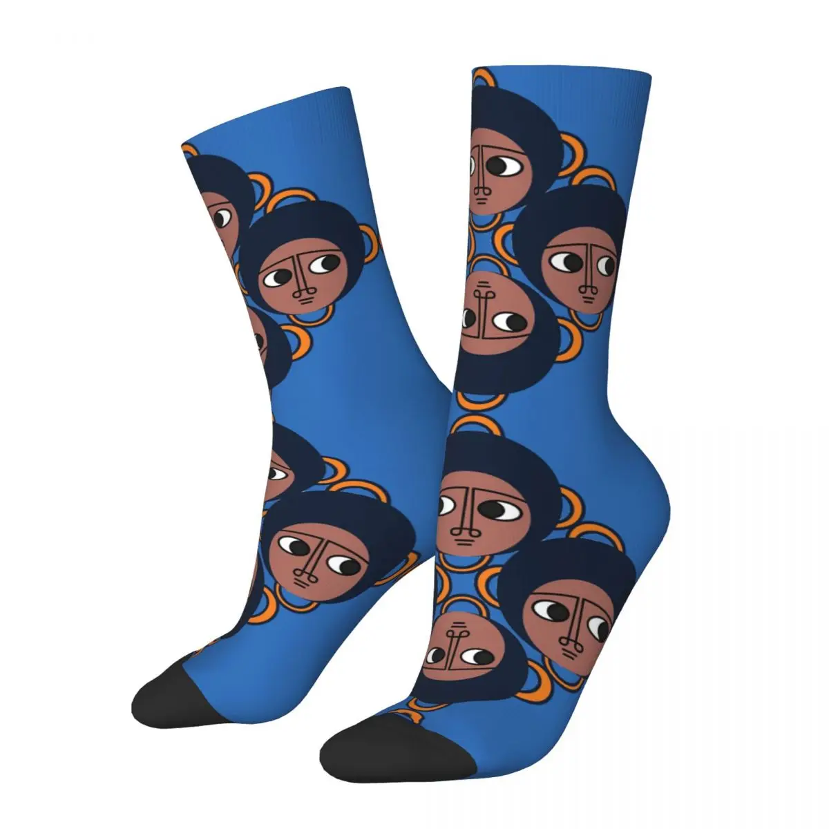 Hip Hop Vintage Face Patern Crazy Men's compression Socks Unisex Ethiopian Cross Art Ethiopia Street Style Pattern Crew Sock