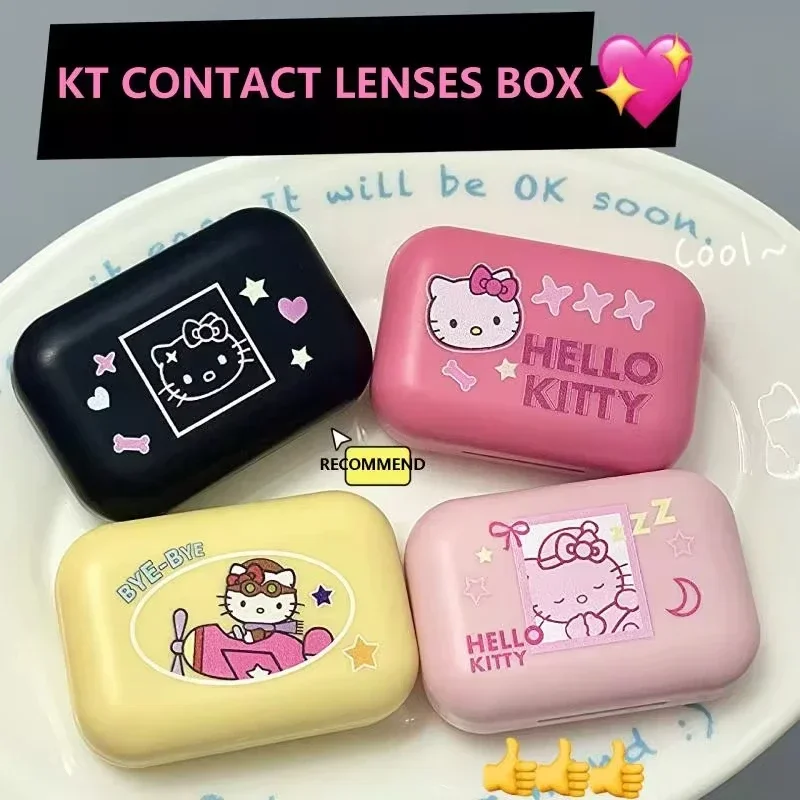 

Kawaii Hello Kitty Contact Lens Case Anime Sanrio Accessories Cute Women Travel Portable Mirror Contact Lens Case Girl Gift