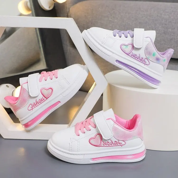 

Girls Cute Love All-match Embroidered Non-slip Sneakers 2022 Spring Children Fashion Hook & Loop Princess Korean Kids Sport Shoe