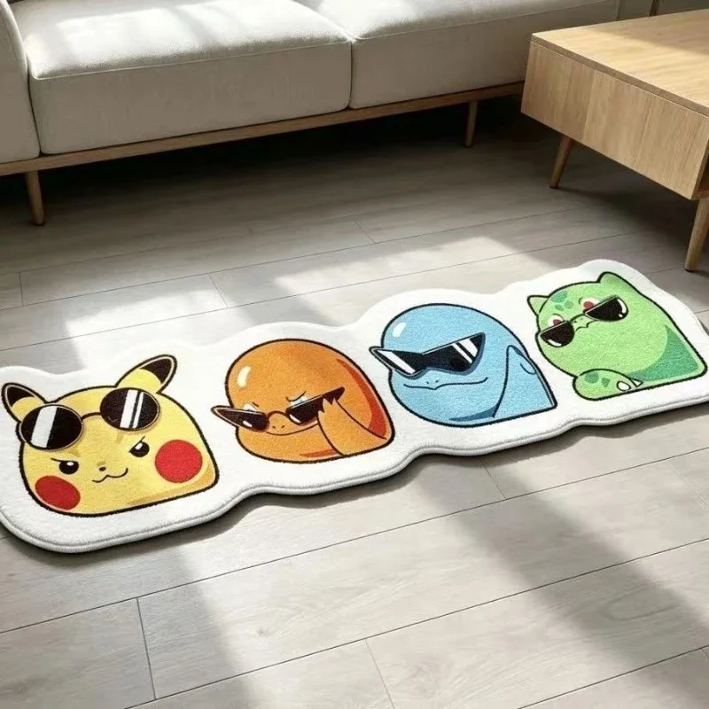 Soft Faux Cashmere Pikachu Area Rug, Cartoon Long Strip Floor Mat, Fluffy Non-Slip Carpet For Living Room Bedside Decor