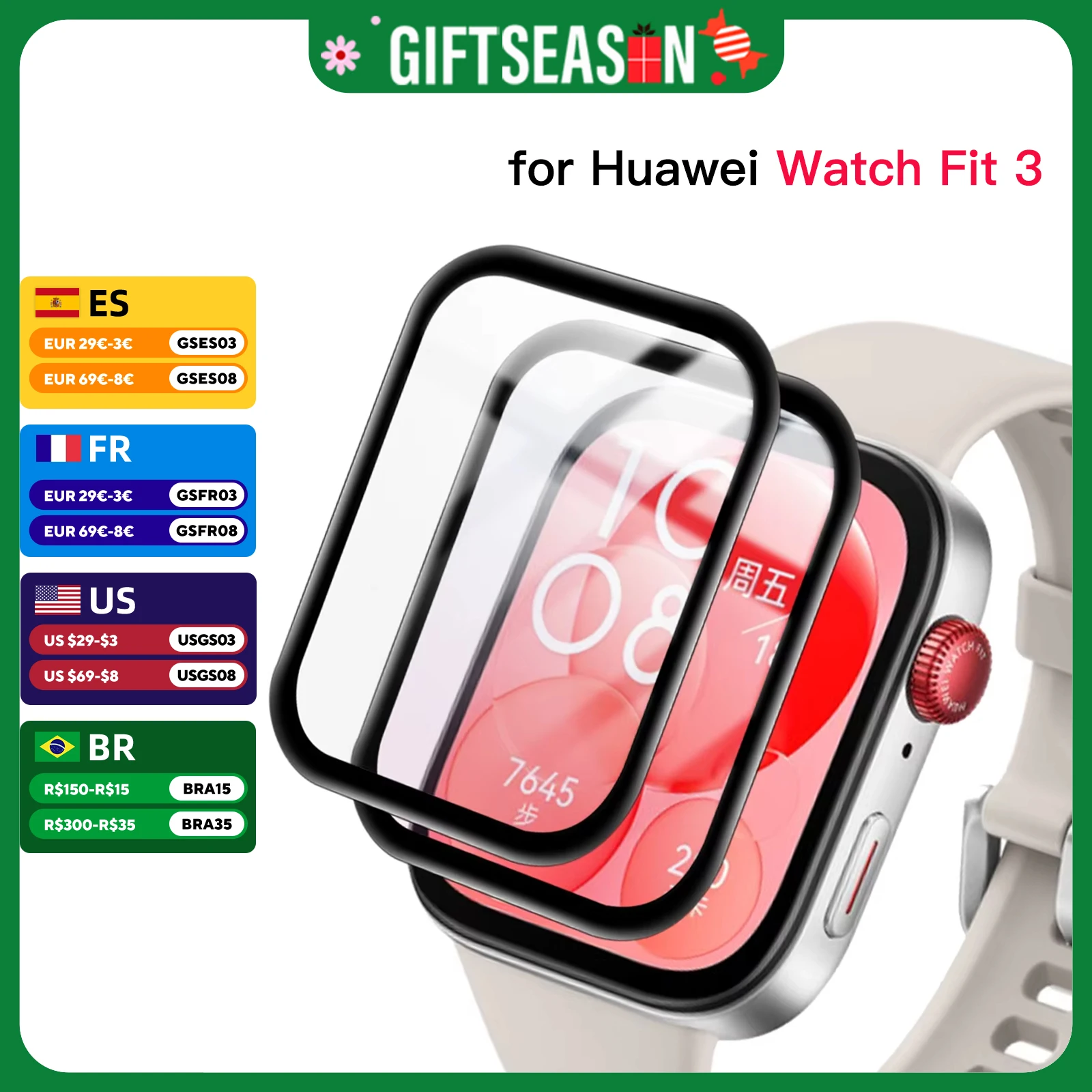 Screen Protector for Huawei Watch Fit 3 3D Curved Screen Protector for Huawei Watch Fit3 Ultra-HD Full Coverage Protective Film