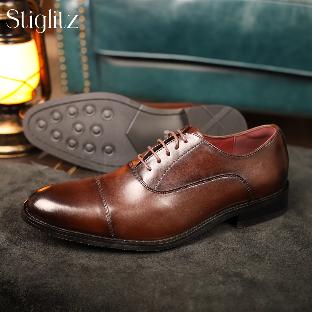 Chaussures provoqué en cuir Oxford à lacets pour hommes, confortables, classiques, style élégant, banquet, affaires, marron, 256