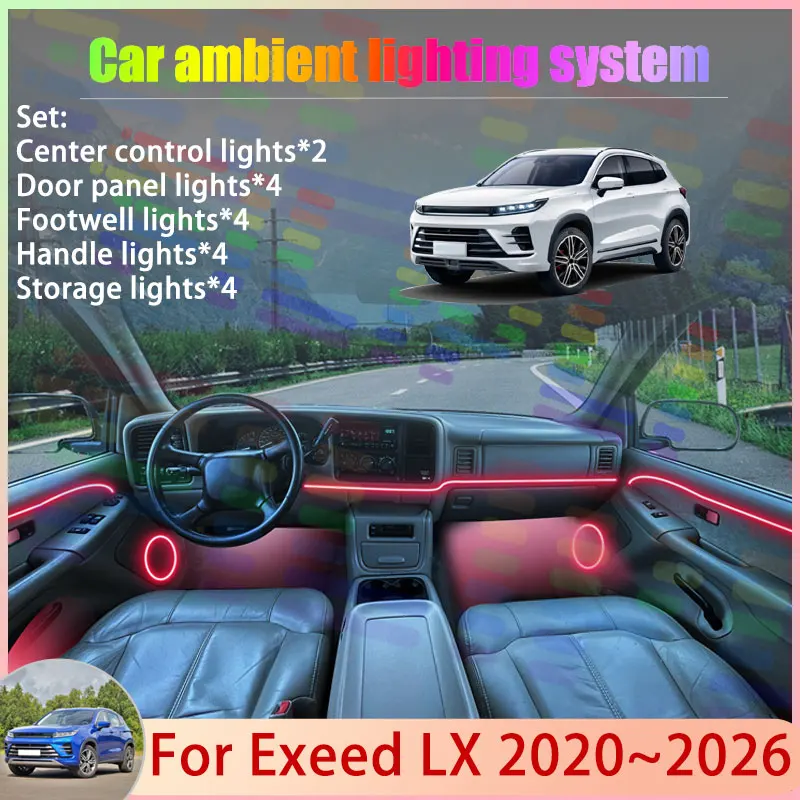 For Exeed LX 2020~2026 Xtrim SX 2021 2/24 in 1 Car Atmosphere Light Lamp RGB Shade Ensemble Streamer Atmosphere Set Auto Parts