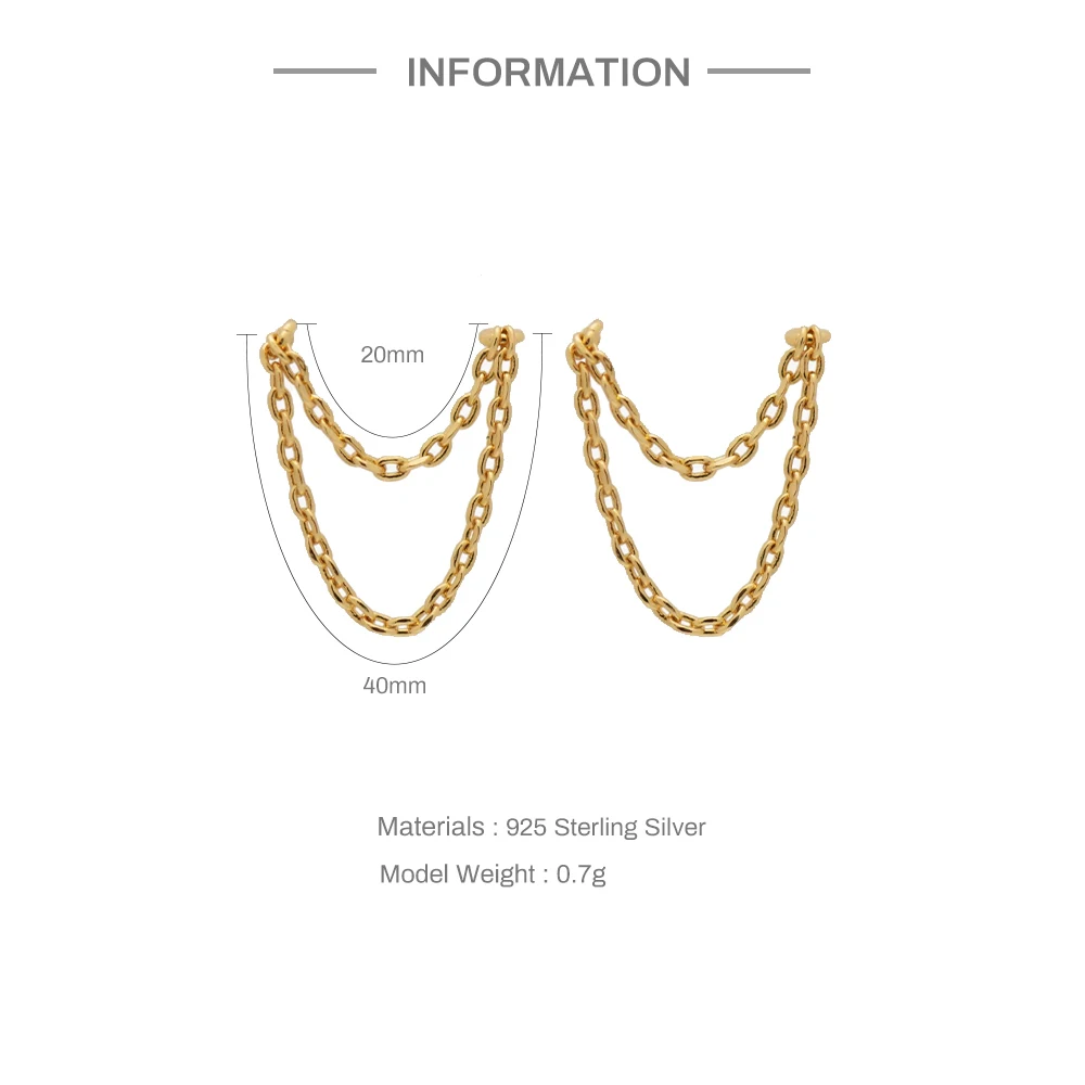 ROXI S925 Sterling Silver Earring Irregular Double Layer Chain Tassel Ear Stud Earrings For Women Men Punk Simple Daily Jewelry