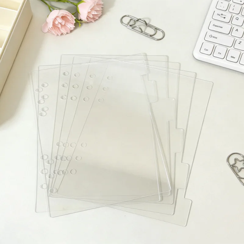 A5A7A7 6Pcs Transparent Acrylic Index Divider Page Loose leaf Index Page Replacement Core Ultra Transparent 6 Ear Divider