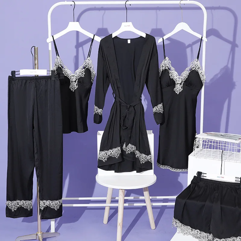 Women Robe Set Satin Sleepwear Lace Kimono Bathrobe Gown Sexy Nightwear Home Clothes Silky Bride Bridesmaid Dressing