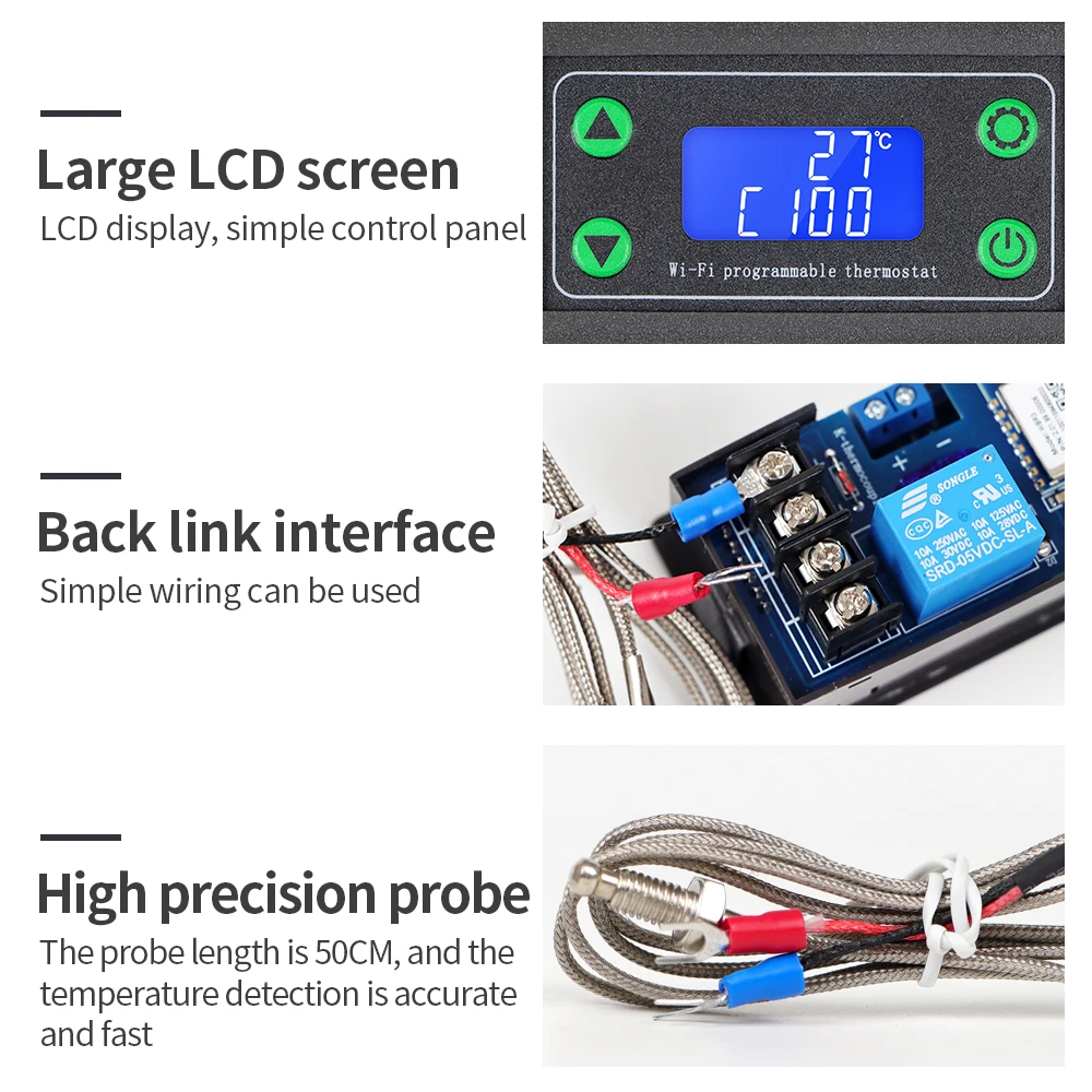 Tuya WIFI Remote High Thermostat LED Digital Temperature Controller -99~999 Degrees Thermocouple Control K-type DC12-36V