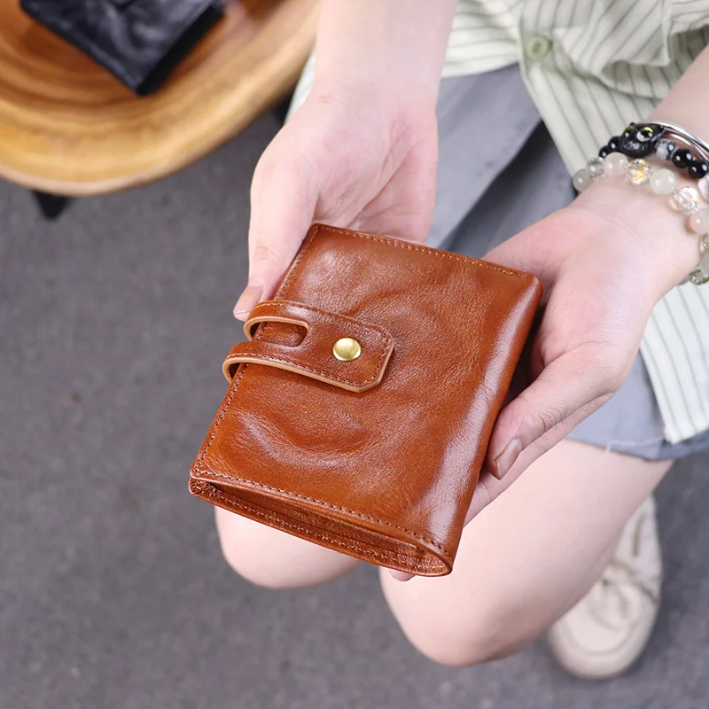 Feito à mão do vintage camada superior vegetal curtido couro curto multi-cartão carteira de couro genuíno vertical carteira titular do cartão