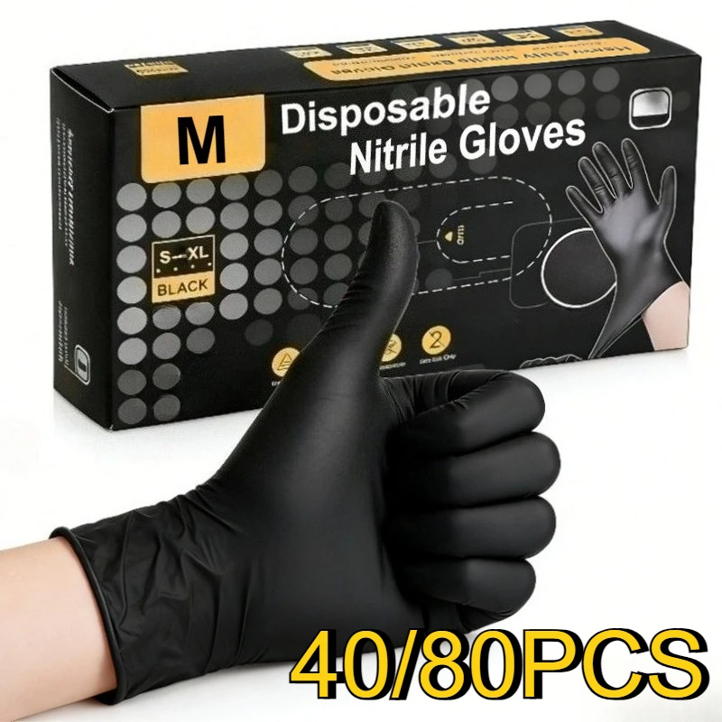 

40/80PCS Disposable Black Nitrile Gloves Home Cleaning Kitchen Bathroom Cleaning Hairdressing Beauty Pet Bathing Black Gloves