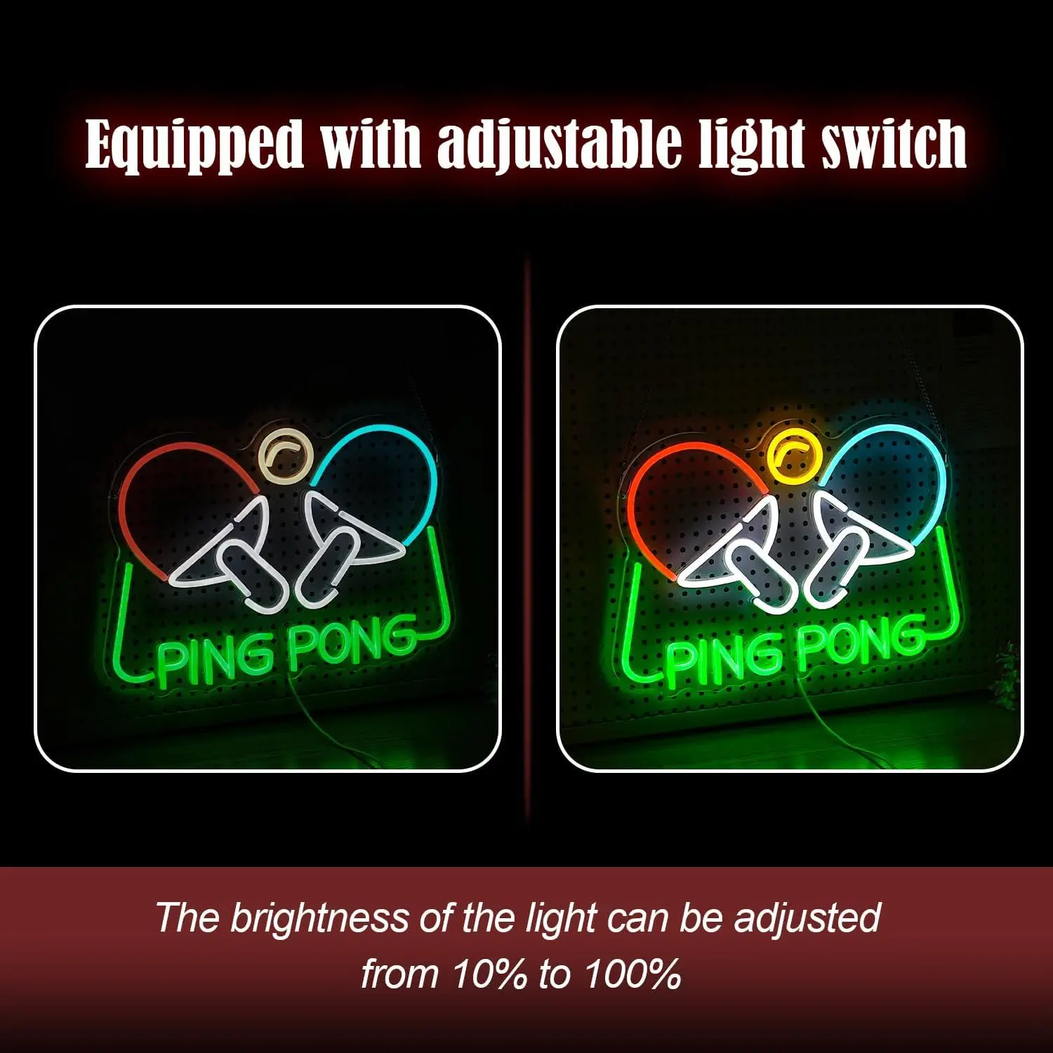 PING PONG LED Neon Light - USB Powered, With Dimmer, Adjustable Brightness, Perfect for Game Rooms, Sports Bars, Party Decor