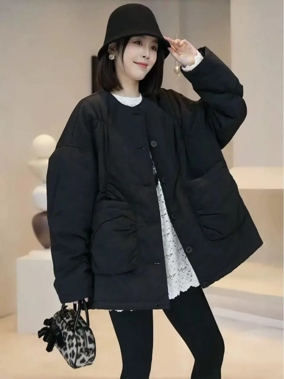 

Европейский дизайн, плиссированная хлопковая куртка Thiened, женская осенне-зимняя свободная утягивающая теплая хлопковая верхняя одежда, пальто