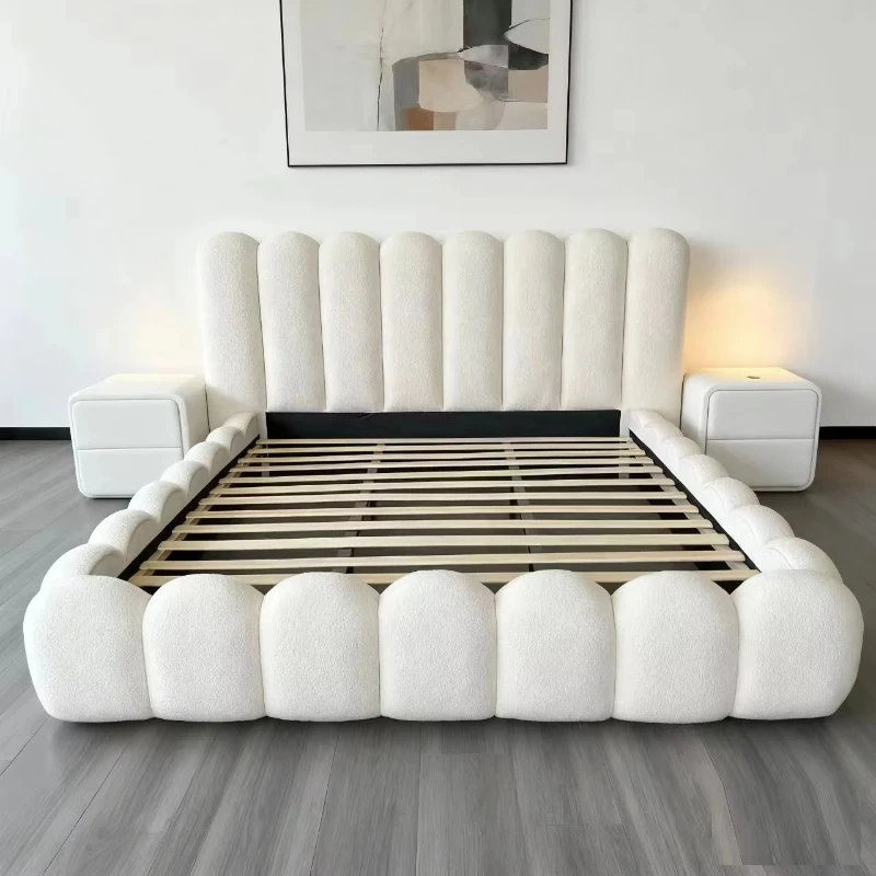 

Кожаная кровать с обивкой из ткани, современная, с местом для хранения, люкс, двуспальная, размер King, деревянный каркас