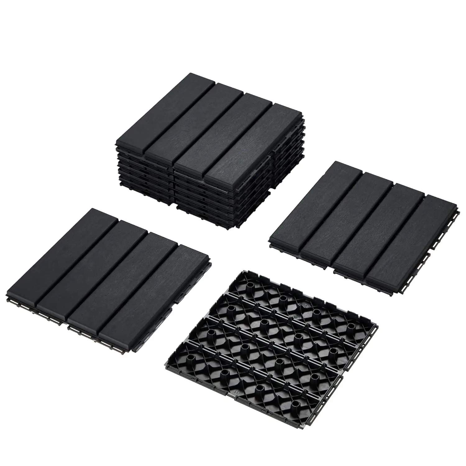 Plastic Interlocking Deck Tiles,Outdoor Flooring Waterproof Pavers for Patio Garden Porch Yard, All Weather Use, Dark Gr