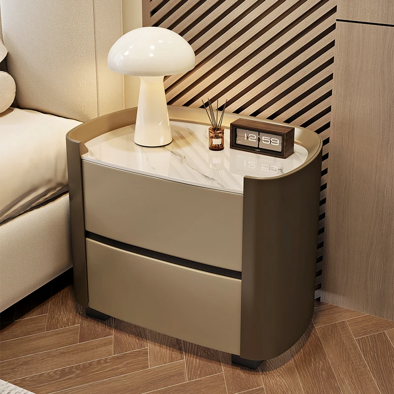 

Japanese Designer Nightstands Gray Classic Glossy Luxury Modern Bedside Table Narrow Unique Mesitas De Noche Furniture Home