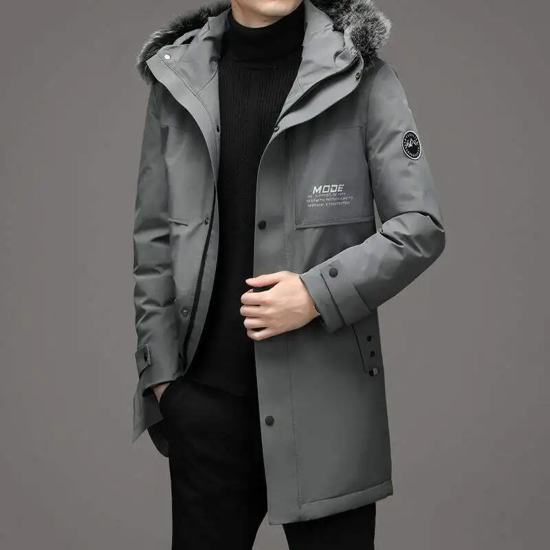 High Quality Down Jacket Fashion Men's Brand Clothing Fur Collar Hooded Waterproof Coat Embroidered Design Korean Men's Wear 4XL