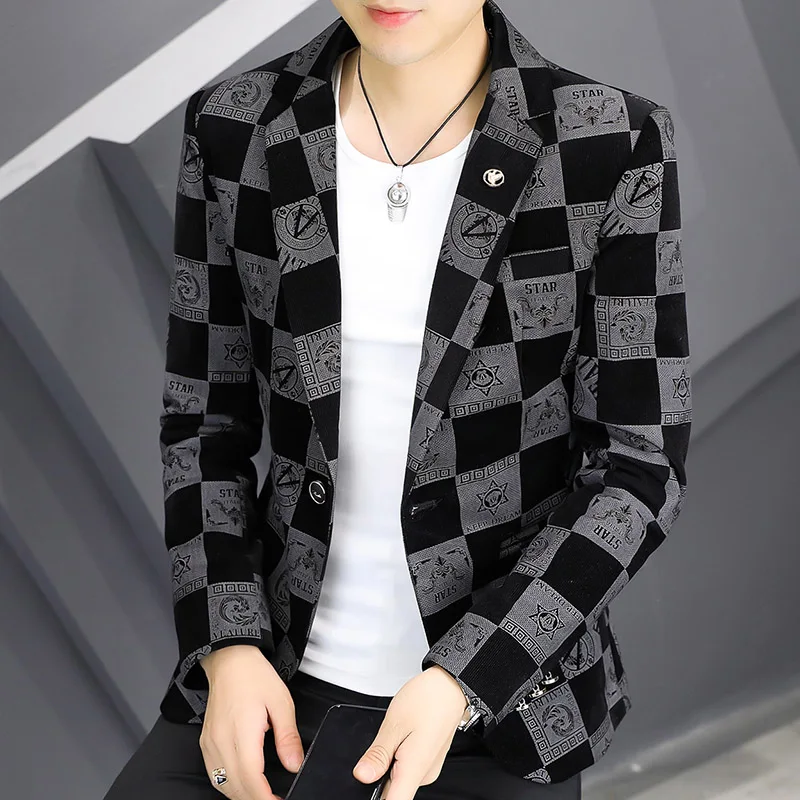 Blazer Fot Men 2025 Spring New Male Suit plaid Jacket Masculino Korean Style Slim Fit Casual Men Fashion Trend Dress Jacket