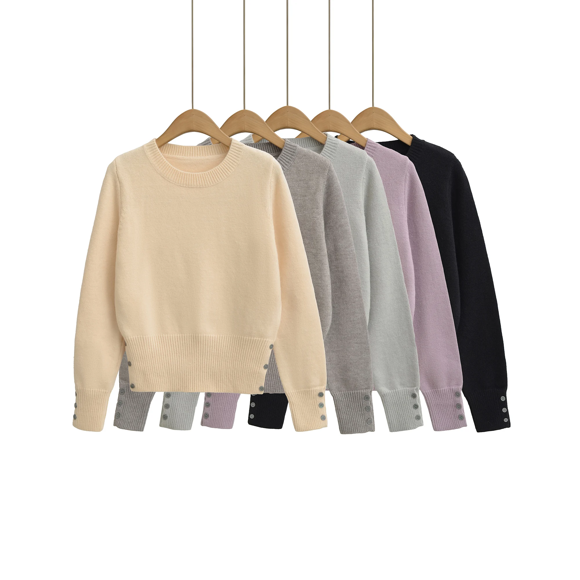 5 ألوان موضة جديدة يا طوق متماسكة سترة للنساء زر الضلع تنحنح عالية الخصر كم طويل البلوز البلوز ربيع الخريف تريكو