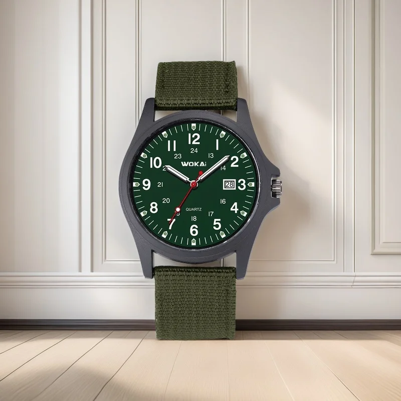 Прочные уличные камуфляжные часы — автоматический кварцевый механизм, прочный холщовый ремешок, минималистичный дизайн