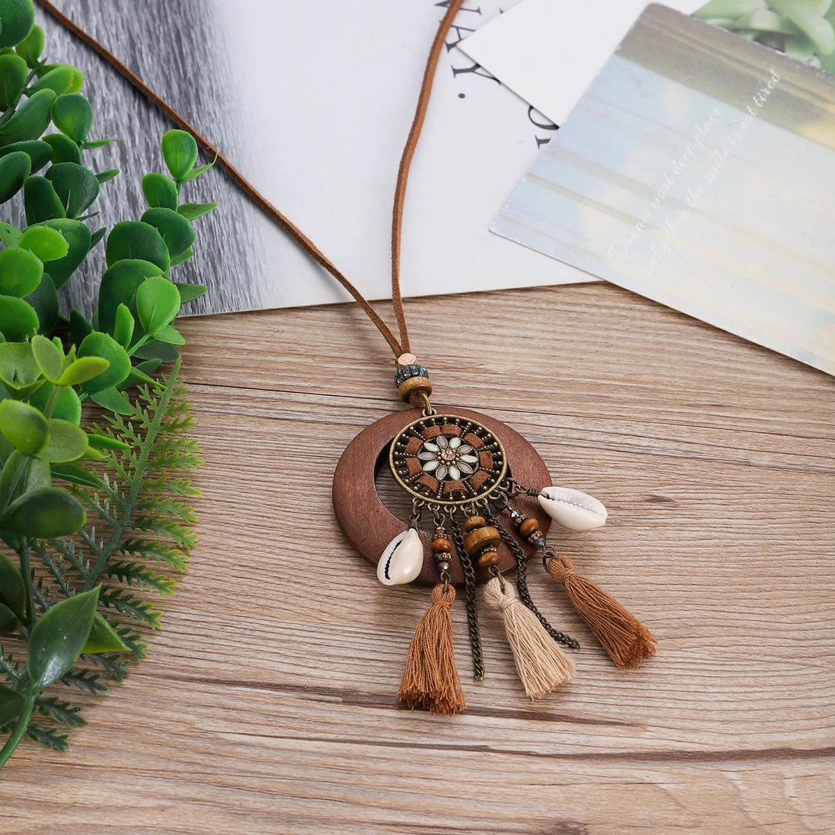 Retro Ethnic Round Wooden Long - Ethnic Fashion Wear For Women 评论和价格