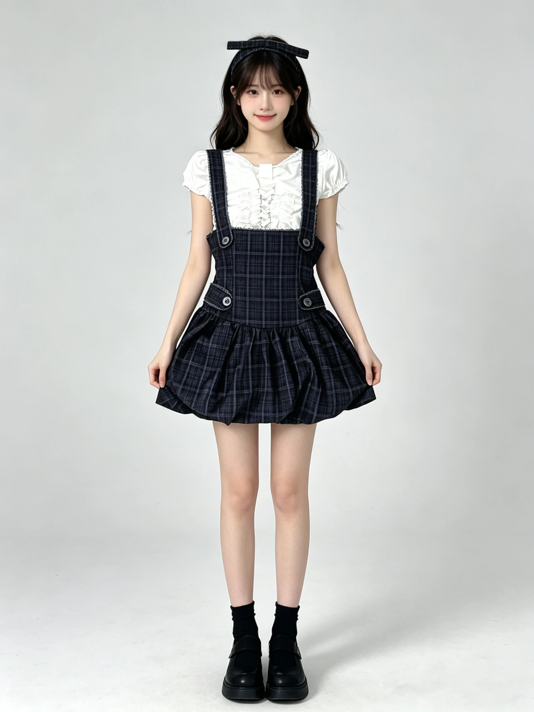 

Комплект из двух предметов в стиле Y2K Harajuku: винтажный топ с коротким рукавом и клетчатая мини-юбка. Милые костюмы в японском стиле 2000-х годов для образа Лолиты.