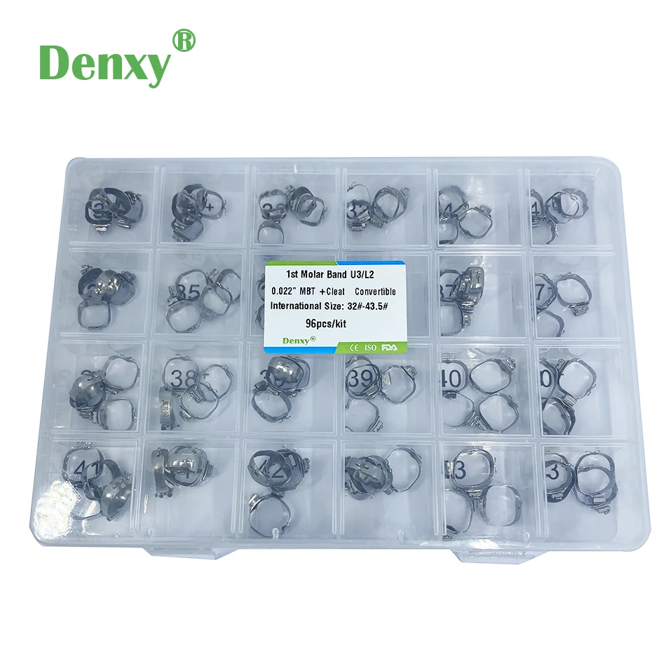 96pcs Denxy Dental Orthodontic band with convertible buccal tube 1st molar bands with cleats molaer band kit orthodontic bands