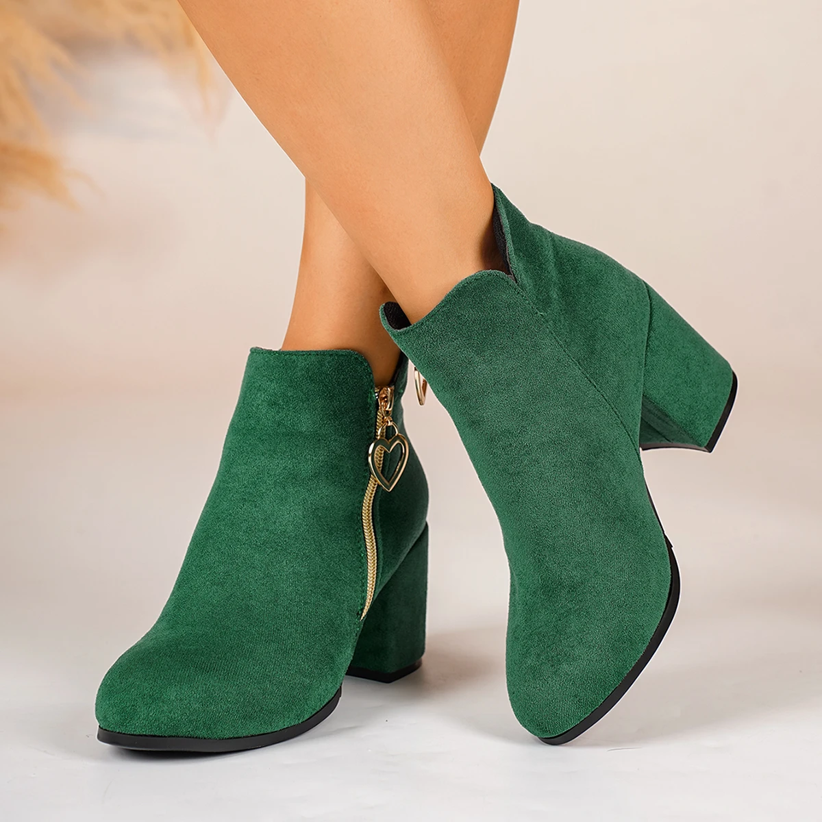 Neue Herbst-Winter-Damenstiefeletten mit dickem Absatz, runder Zehenpartie, schlicht, bequem, elegant, Damenschuhe – Detail 6