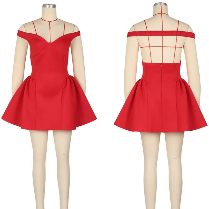 セクシーなAラインパーティーショートドレス、女性用エレガントなノースリーブ、バックレス、Vネック、スリムフィット、プロム、誕生日、ミニドレス、ベスティドス・コルトス