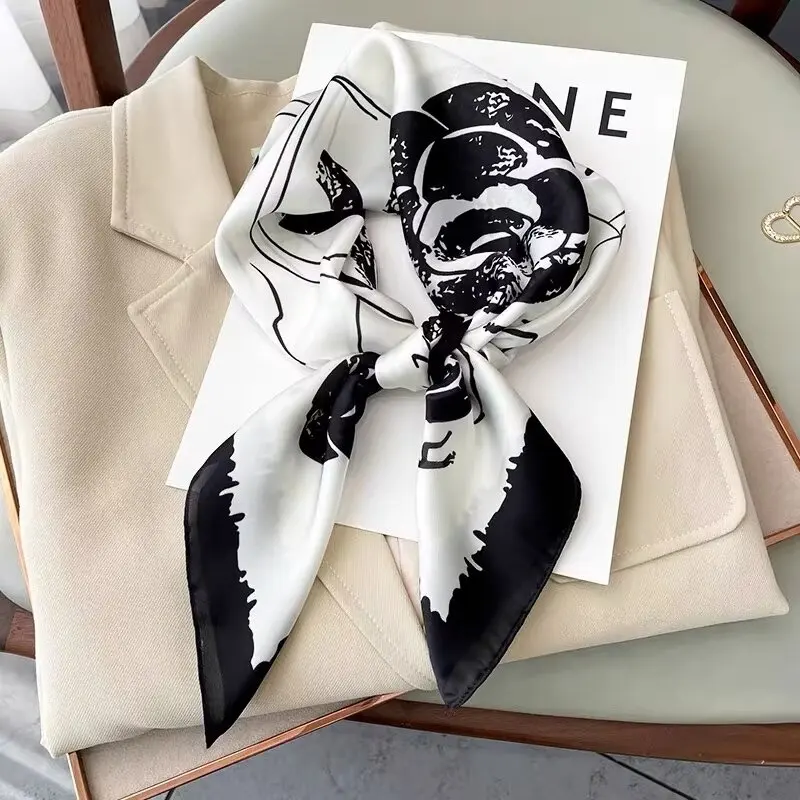 

70cm Square Scarf Versatile Chinese Style Floral Striped Bandana Fashionable Shawl Scarf for Women