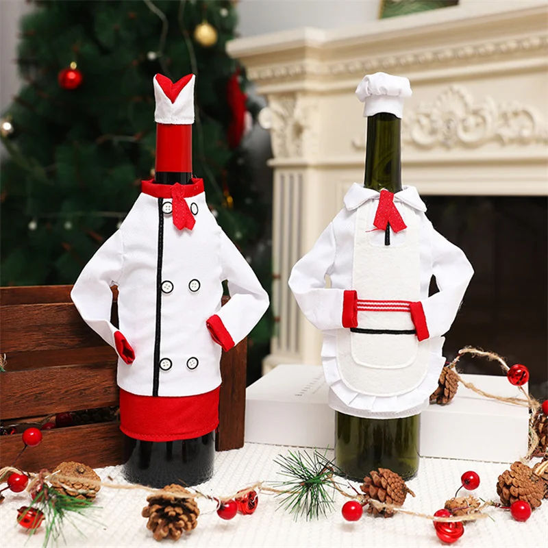 1 Set Wine Bottle Cover  Convenient Mini Chef Clothes Cap Wine Bottle Cover  Scene Layout Wine Bottle Bag Christmas