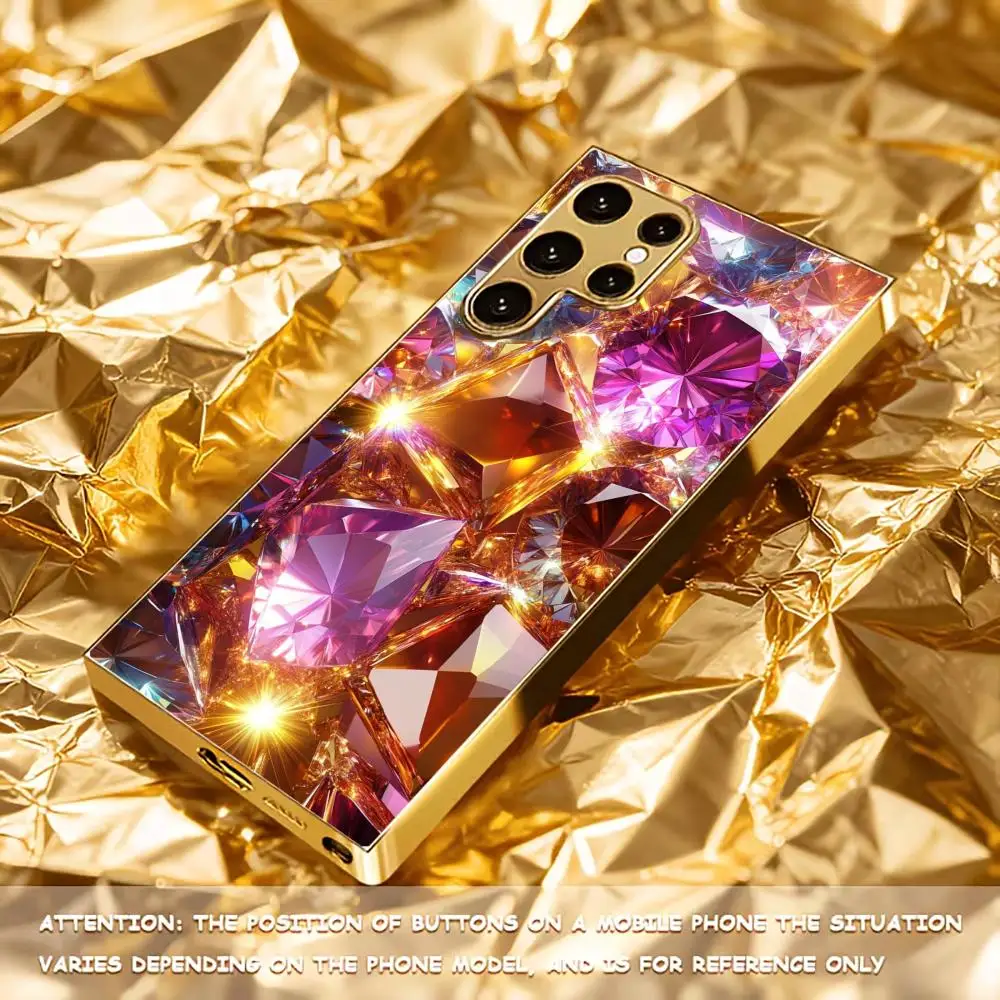Colorful Diamond Simplicity High-end Electroplating Glass PhoneCase for Samsung Galaxy S26 S25 S24 S23 S22 S21 FE,Ultra,Plus