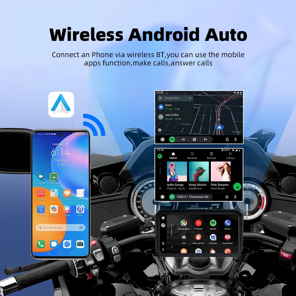 Autommi Motorcycle GPS 6 Inch WiFi MOTO Navigation Waterproof Carplay Display Screen Portable Motorcycle Android Auto