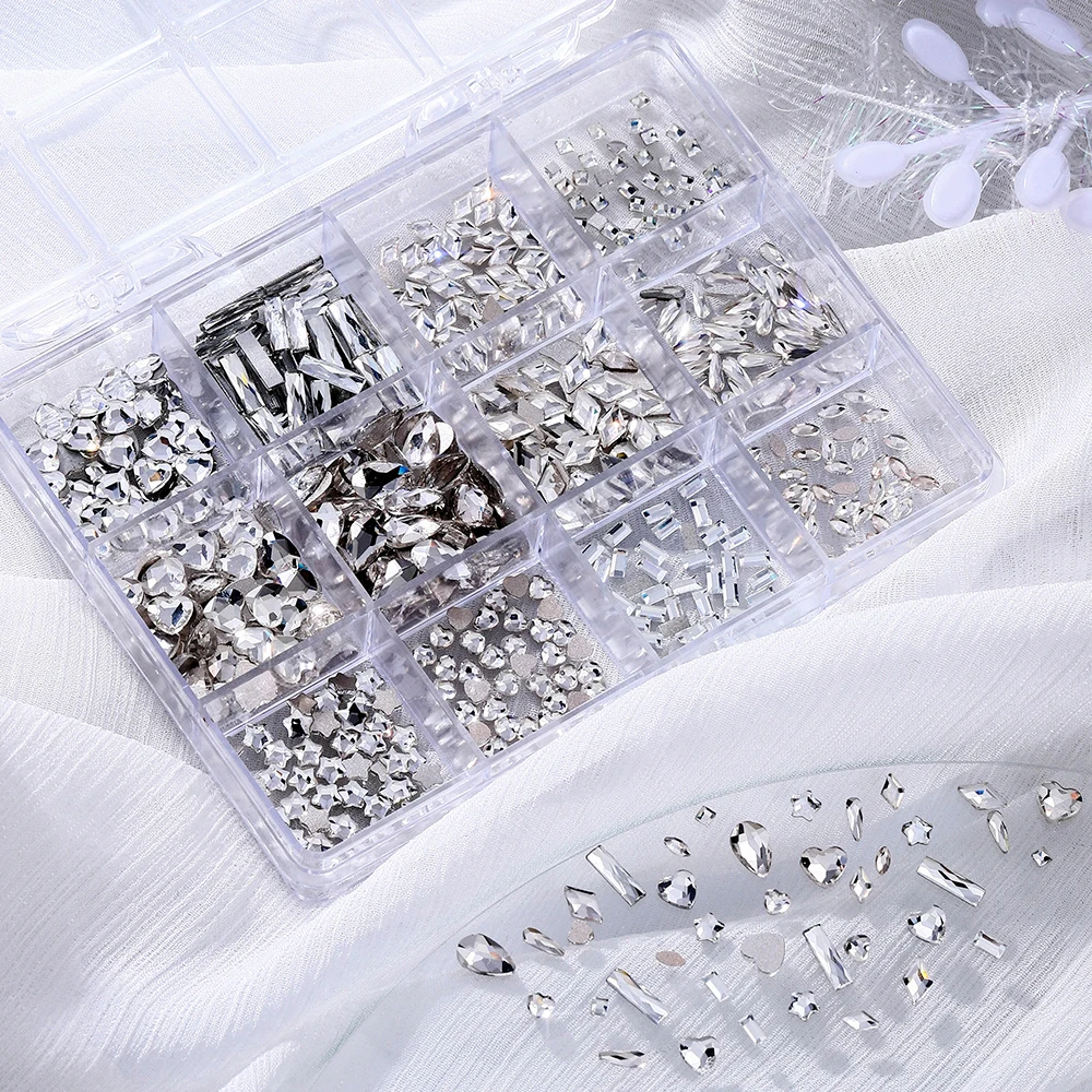 200/50PCS Weiß Nagel Strass Mini Diamant Flachen Boden Nail art Edelsteine für 3D Nagel Dekorationen Glitter maniküre Zubehör – Detail 10