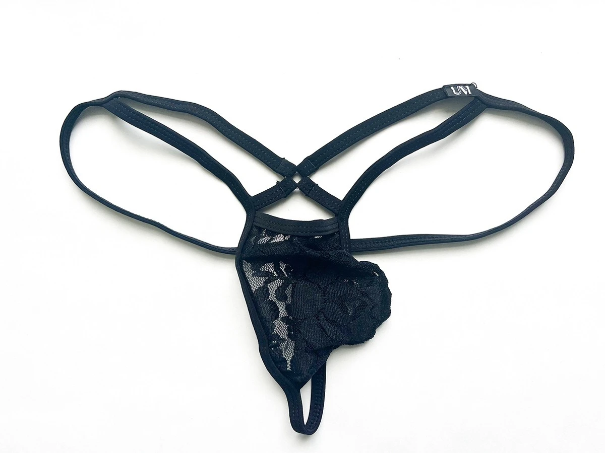 6 Pcs Men's Solid Color T-back Panties Low Rise Sheer Lace Double Elastic Strap 3D Bulge Pouch Transparent Male Thong Underpants