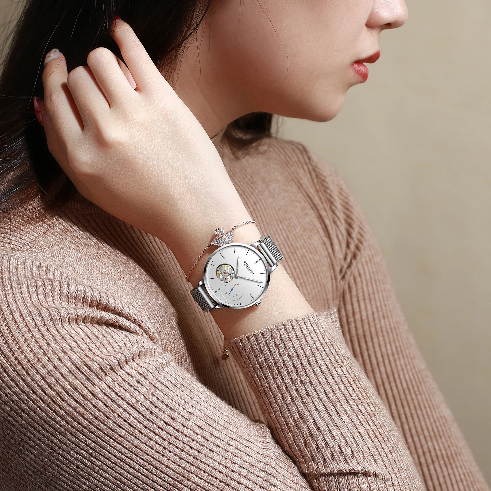 SOLLEN Women's Fully Automatic Mechanical Watch Waterproof Night Light Student National Watch Giving Girlfriend Valentine's Day