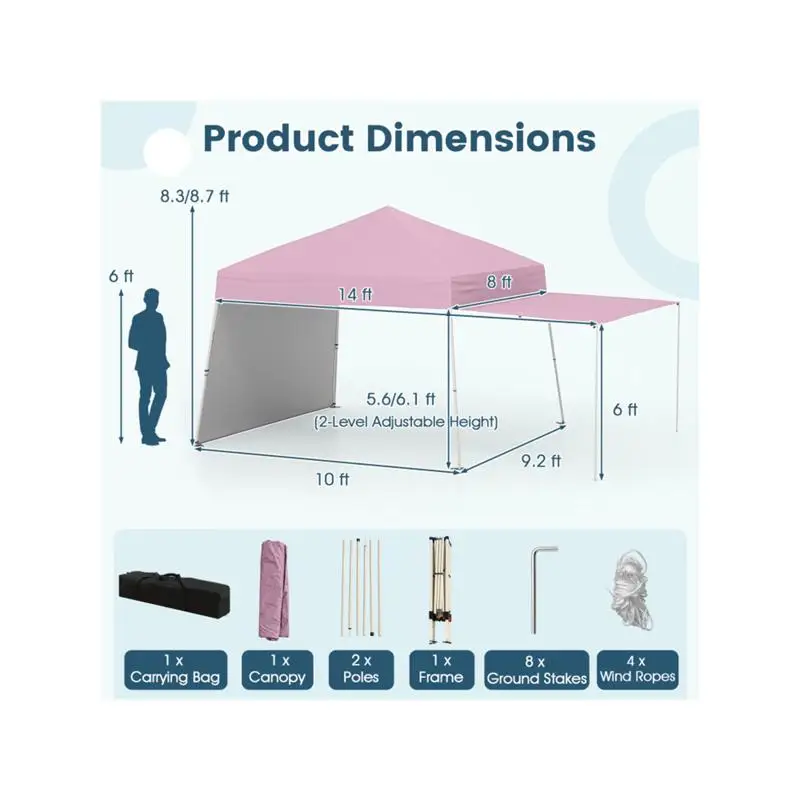 خيمة بمظلة منبثقة مقاس 14 × 9.2 بوصة - مأوى خارجي وردي للمناسبات والحفلات #3